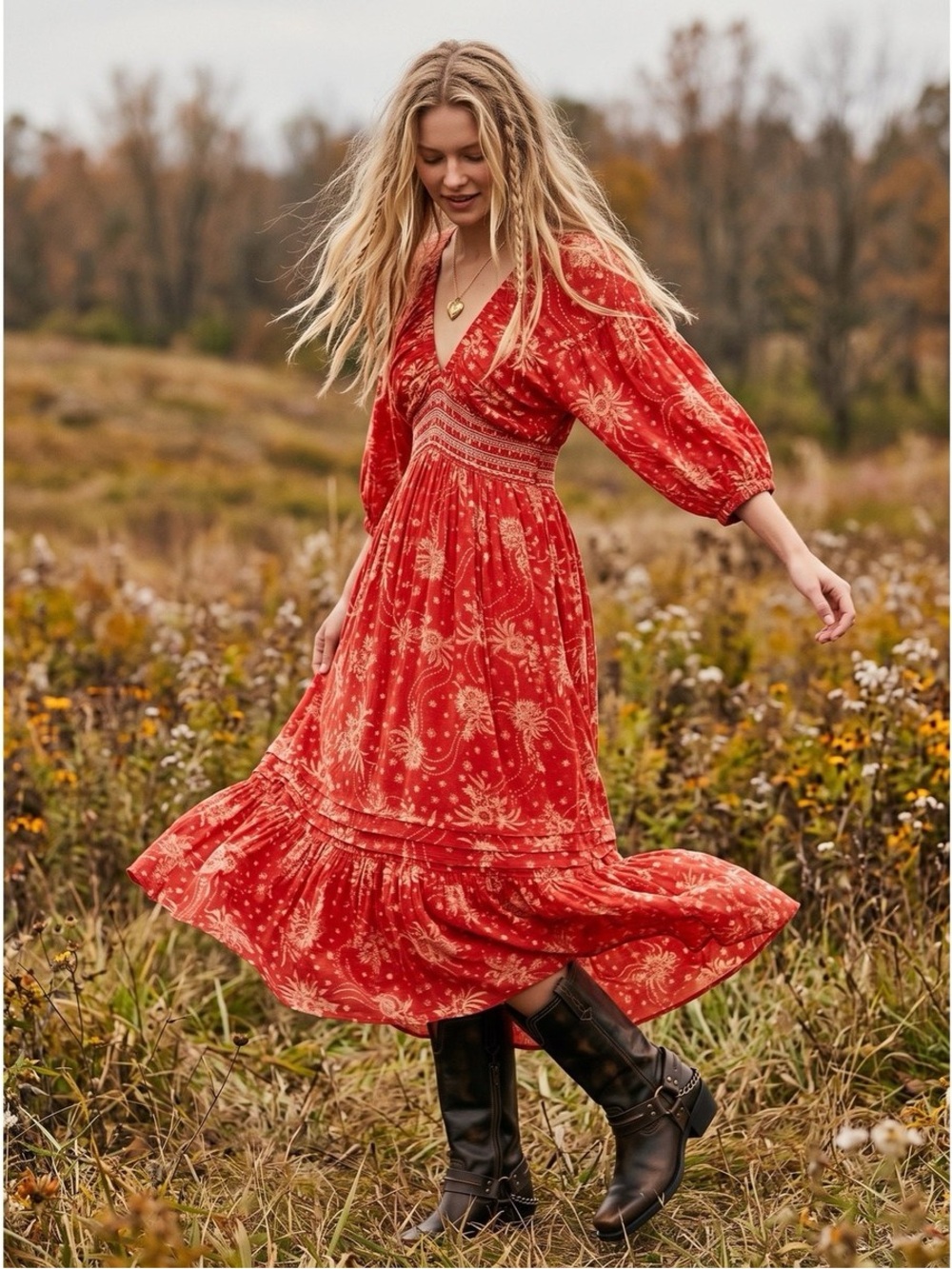 Free People Golden Hour Maxi Dress Size Small Red Boho